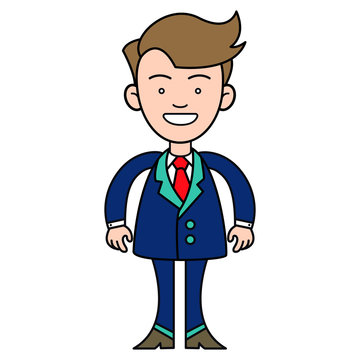 Businessman for animated films and business plans. With suit and tie and friendly facial expression. Vector graphics, comic style.