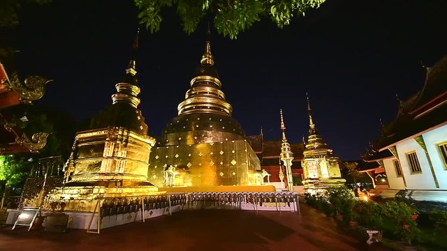 Beautiful Wat Phra Singh temple the very most famous temple at twilight, Chiang Mai, Thailand.
