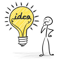 Big idea concept with happy man thinking - stick figure