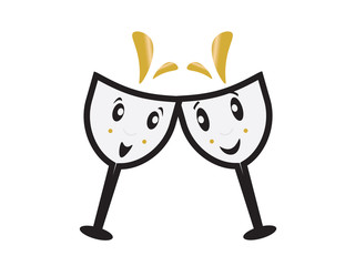 Two cute cartoon glasses on white background