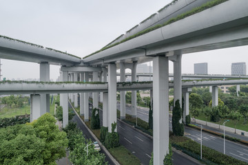 Aerial view of elevated road and overpass in city