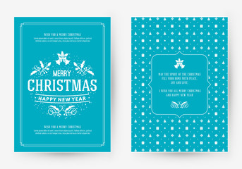 Merry Christmas greeting card template. Typographic retro design. Vector Illustration