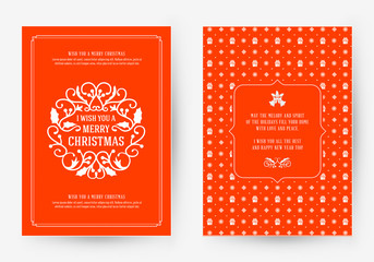 Merry Christmas greeting card template. Typographic retro design. Vector Illustration