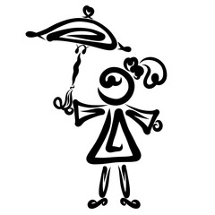 girl standing with an umbrella in hand, abstract pattern