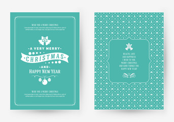 Merry Christmas greeting card template. Typographic retro design. Vector Illustration