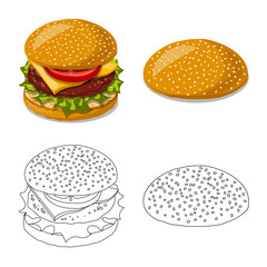 Vector design of burger and sandwich logo. Set of burger and slice vector icon for stock.