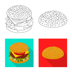 Vector illustration of burger and sandwich icon. Collection of burger and slice stock symbol for web.