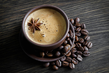 coffee, coffee beans, spices, star anise, cinnamon, sugar, canvas