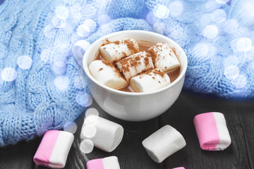 Hot chocolate with marshmallows on the table