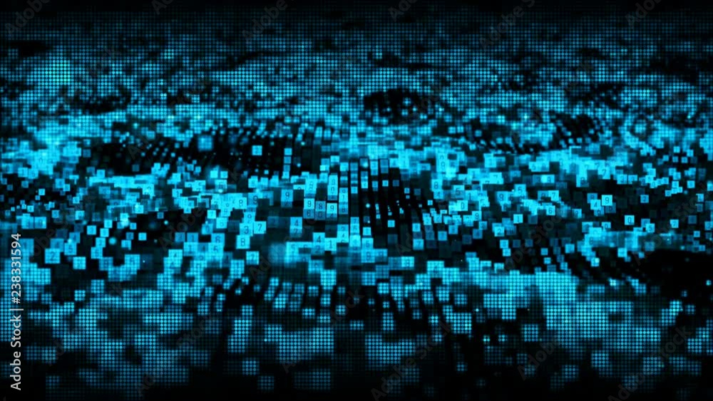 Poster abstract digital particles square wave with random number motion background