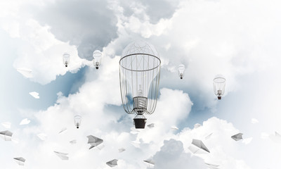 Flying hot air balloons in the air.