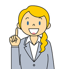 スーツの外国人女性 人差し指をさす