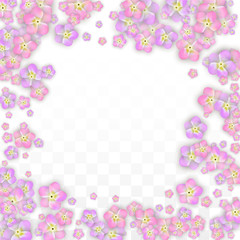 Blue Vector Realistic Blue Petals Falling on Transparent Background.  Spring Romantic Flowers Illustration. Flying Petals. Sakura Spa Design. Blossom Confetti. Design Elements for Wedding Decoration.