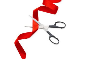 ribbon with scissors isolated on white