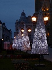 Christmas white trees street decoration