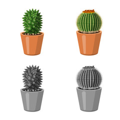 Isolated object of cactus and pot symbol. Set of cactus and cacti stock vector illustration.