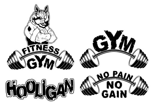 Vector set design for a gym with an abstract image of a strong rhino.