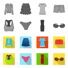 Vector design of woman and clothing sign. Collection of woman and wear stock vector illustration.