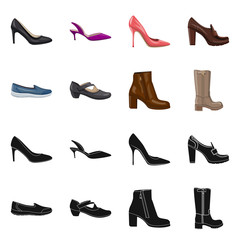 Isolated object of footwear and woman logo. Set of footwear and foot stock symbol for web.