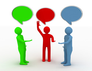 3d people - human character , person and speech bubbles .