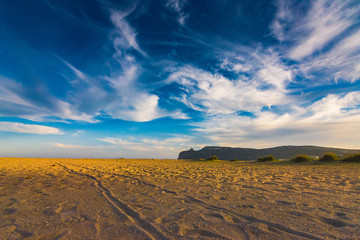 Poetto beach during marina piccola sella del diavolo view Sardinia mediterranean Sea coast wonderful seaside