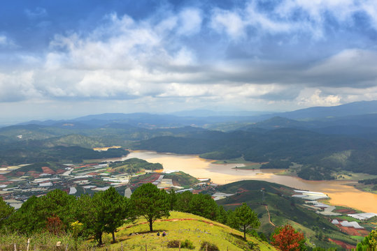 View from Lang Biang mountains  or roof of dalat city in Dalat, South Vietnam