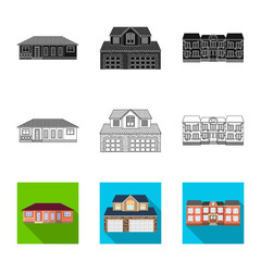 Vector design of building and front sign. Collection of building and roof stock vector illustration.