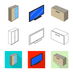 Isolated object of bedroom and room logo. Collection of bedroom and furniture stock vector illustration.
