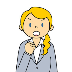 スーツの外国人女性 ガッツポーズ