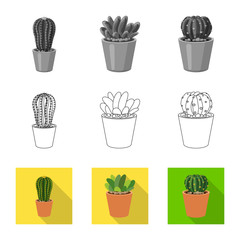 Vector illustration of cactus and pot symbol. Collection of cactus and cacti vector icon for stock.