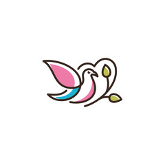Vector logo of Love, Leaves, birds icon line art picture