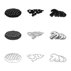 Vector design of burger and sandwich icon. Set of burger and slice vector icon for stock.