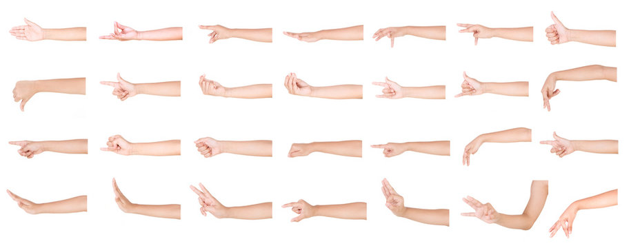 Multiple boy caucasian hand gestures isolated over the white background, set of multiple images