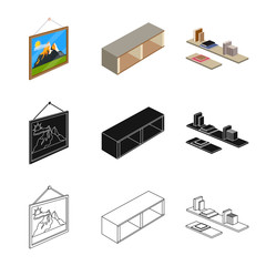 Vector illustration of bedroom and room icon. Collection of bedroom and furniture stock vector illustration.