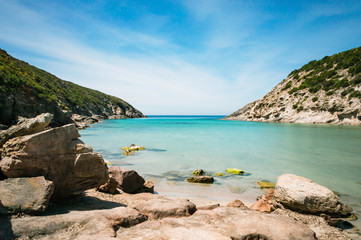 Fototapeta na wymiar Calasetta beach Cala during sunshine in summer Sardinia mediterranean Sea coast wonderful seaside