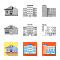 Vector illustration of building and front symbol. Collection of building and roof stock symbol for web.