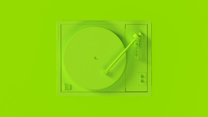 Lime Green Vintage Turntable Record Player 3d illustration 3d render	