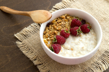 Healthy Breakfast. Oatmeal in a white bowl