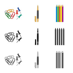 Vector design of office and supply sign. Set of office and school stock symbol for web.