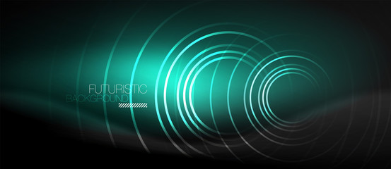 Dark abstract background with glowing neon circles