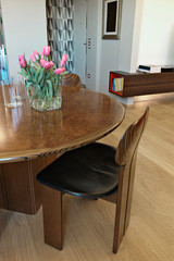 detail of wooden chair and table in the living room