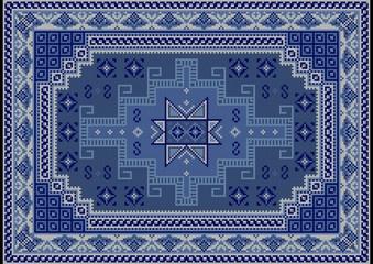 Luxury vintage oriental carpet with blue, bluish and beige shades on black background