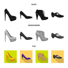 Vector illustration of footwear and woman sign. Set of footwear and foot stock vector illustration.