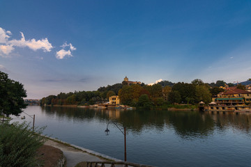 Fototapeta na wymiar View of the river Po of Turin Piedmont Torino Lovely city of Italy Italia