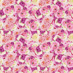 Seamless pattern, floral pattern for design, textile, paper. Pink peony flowers