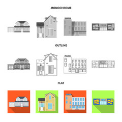 Vector illustration of building and front icon. Collection of building and roof vector icon for stock.