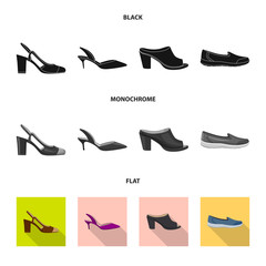 Vector design of footwear and woman sign. Set of footwear and foot vector icon for stock.
