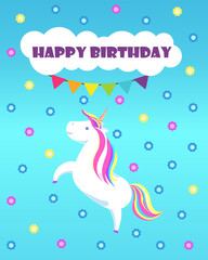 Happy Birthday Greetings Childish Unicorn Rainbow