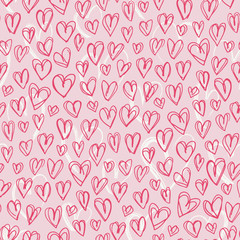 Hand Drawn Doodle Red Hearts Valentine's Day vector Seamless Pattern. Cute Graffity Pink Background