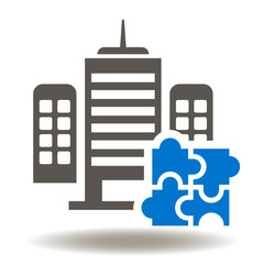 Skyscraper Jigsaw Icon Vector. Building Puzzle Illustration. Modern build construction logo. Smart city symbol.